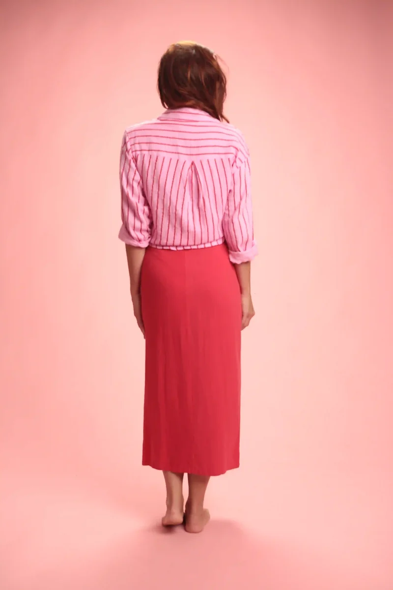 Chemise Gas manches longues coton rayée rose/rouge