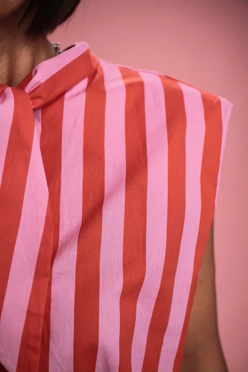 Chemise Gulf sans manche rayée rose/rouge