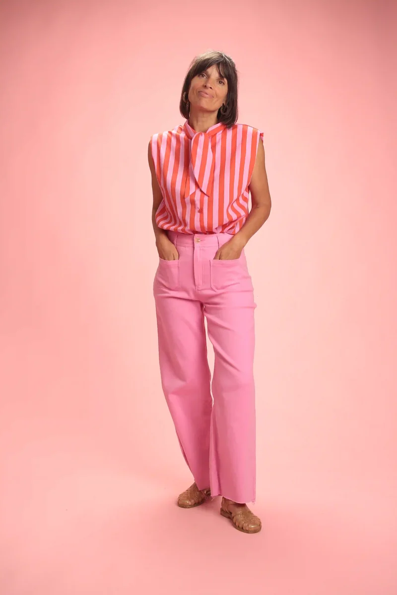Chemise Gulf sans manche rayée rose/rouge