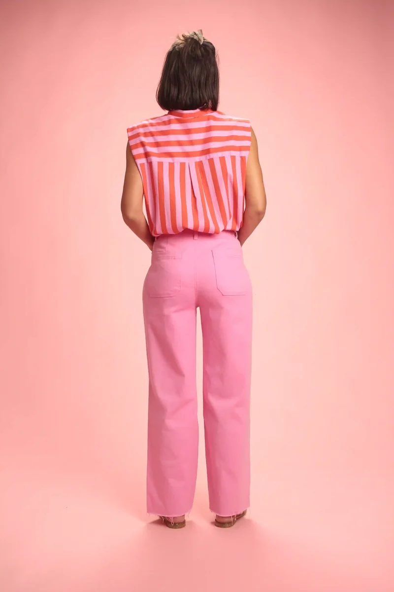Chemise Gulf sans manche rayée rose/rouge