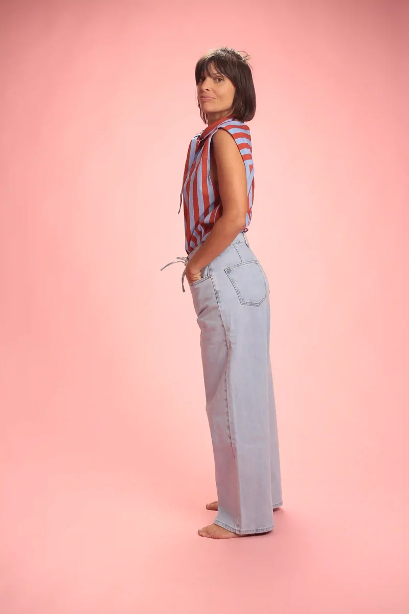 Chemise Gulf sans manche rayée bleu/rouge