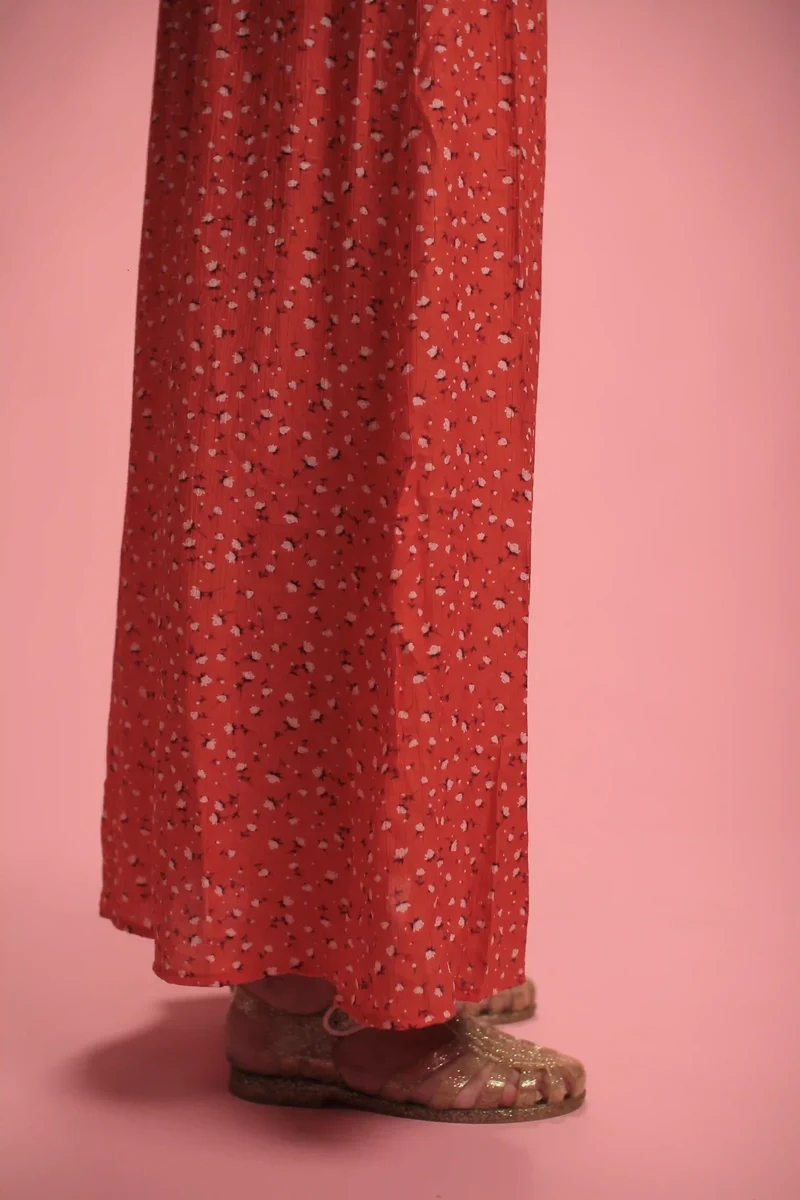 Robe Capri rouge à fleurs