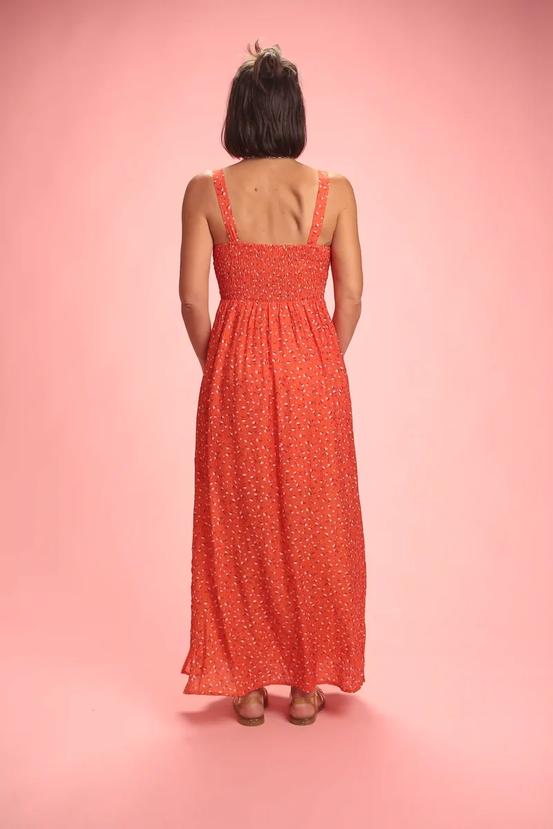 Robe Capri rouge à fleurs