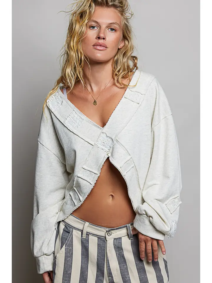 Crochet Patch Cross Wrap Cropped Terry Top