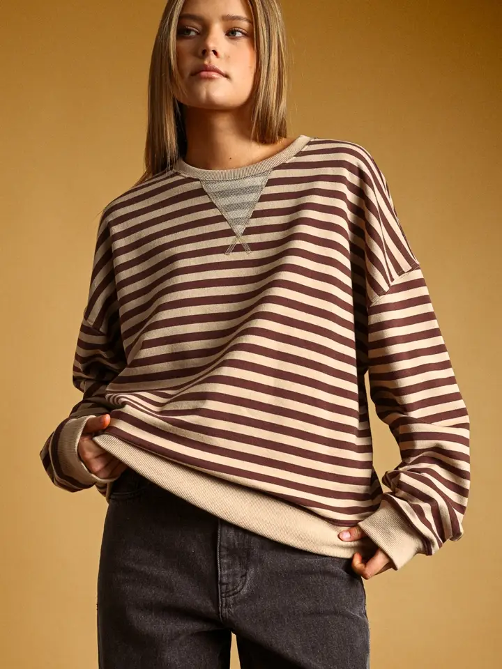 Fun Striped Knitted Long Sleeve Pullover