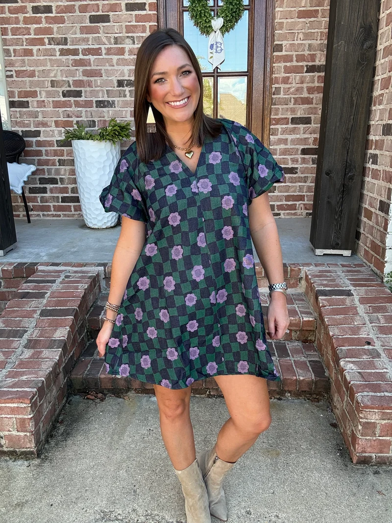 TWILIGHT DAISY CHECKERED JACQUARD MINI DRESS (LM-0099)