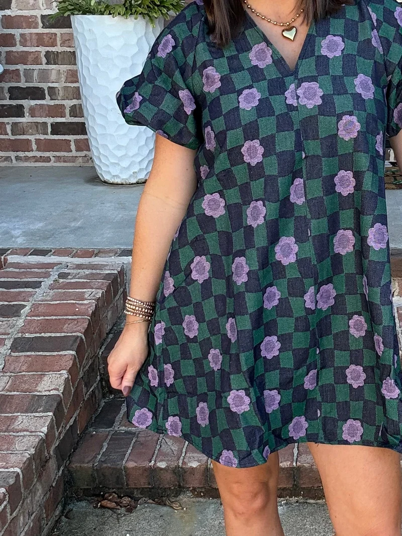TWILIGHT DAISY CHECKERED JACQUARD MINI DRESS (LM-0099)