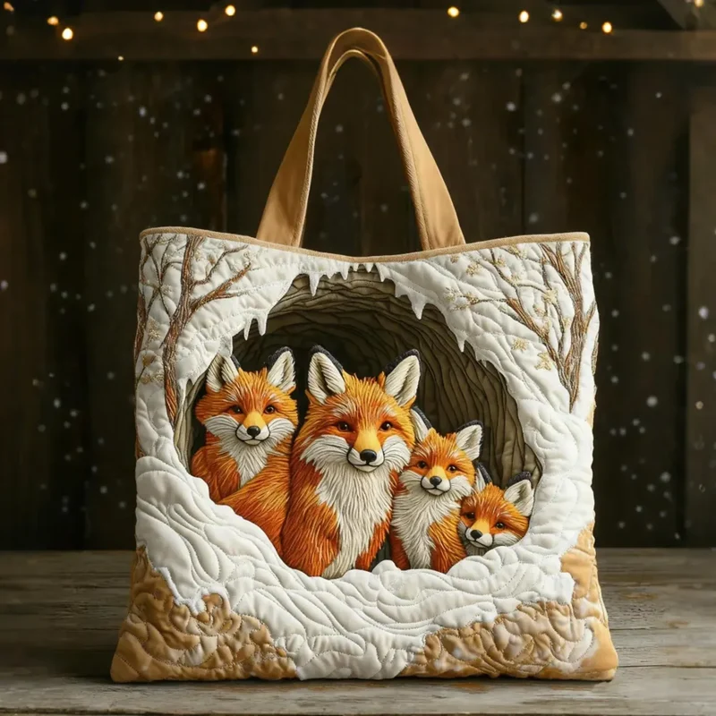 Famille de Renards Confortables | Sac en Tissu Matelassé Fait Main