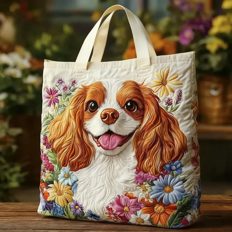 Chien Fleurissant | Sac Cabas Matelassé Fait Main