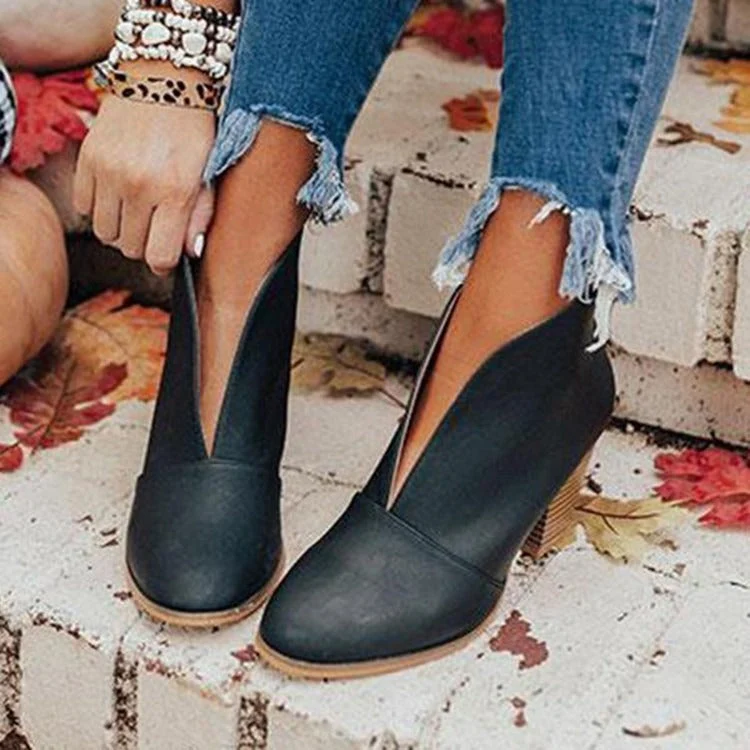 Bottines Femme à Coupe V – Style Chic à Enfiler avec Talon Épais
