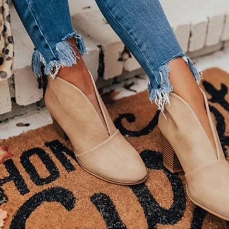 Bottines Femme à Coupe V – Style Chic à Enfiler avec Talon Épais