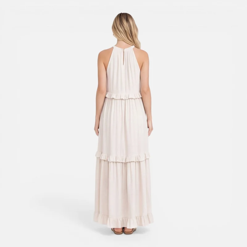 Robe Maxi Femme à Volants – Style Léger Sans Manches Été