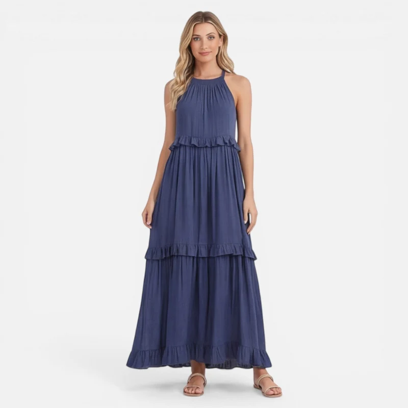 Robe Maxi Femme à Volants – Style Léger Sans Manches Été