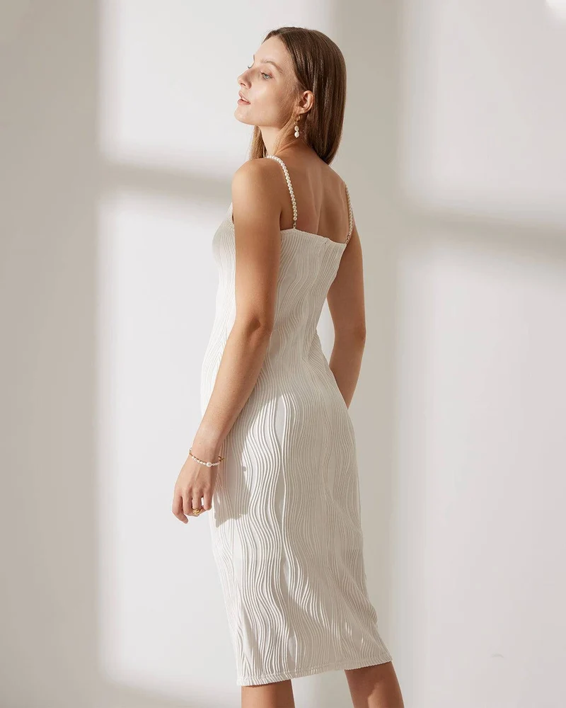 Robe Midi Femme Côtelée Élégante – Design Stylé avec Détails en Perles