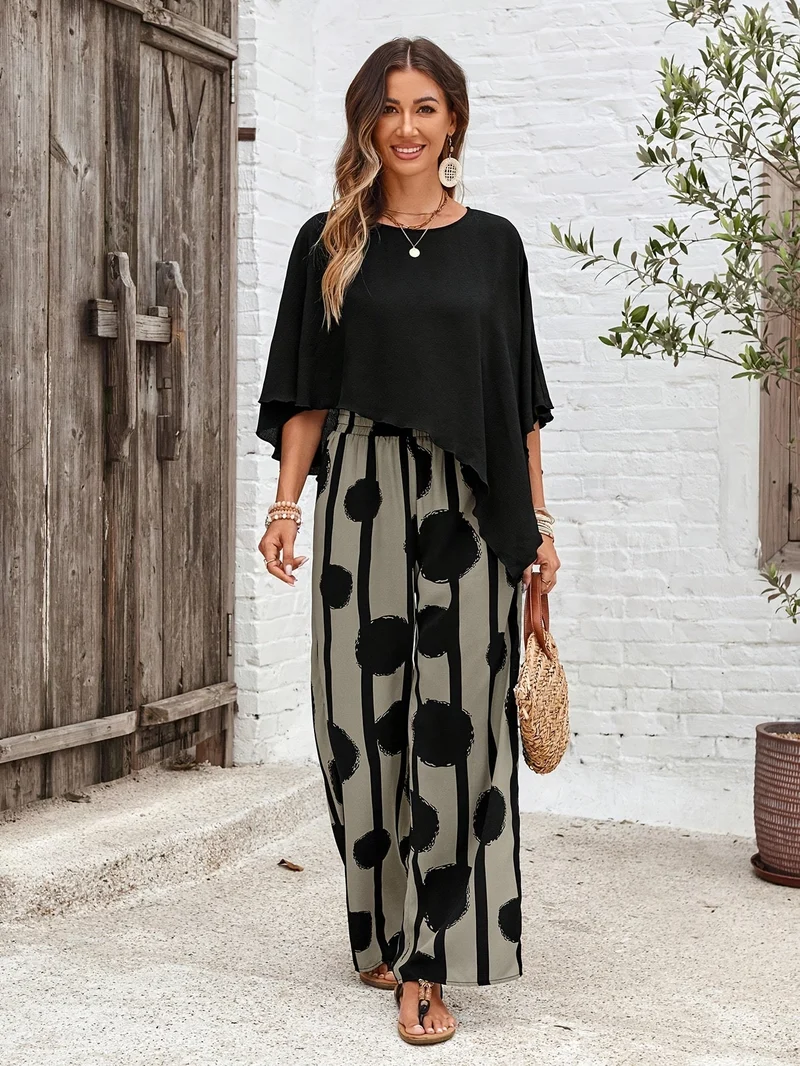 Ensemble deux pièces bohème chic – Pantalon à jambes larges, tenue élégante