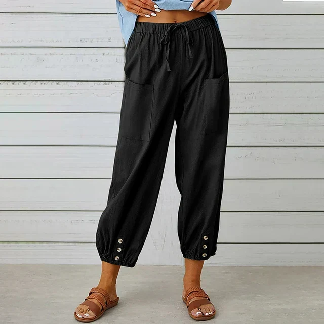 Pantalon Court Femme Taille Élastique – Coupe Confortable Décontractée