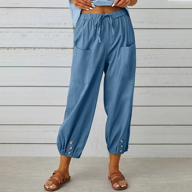 Pantalon Court Femme Taille Élastique – Coupe Confortable Décontractée