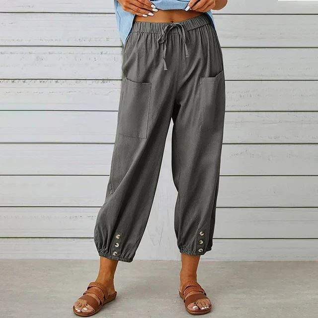 Pantalon Court Femme Taille Élastique – Coupe Confortable Décontractée