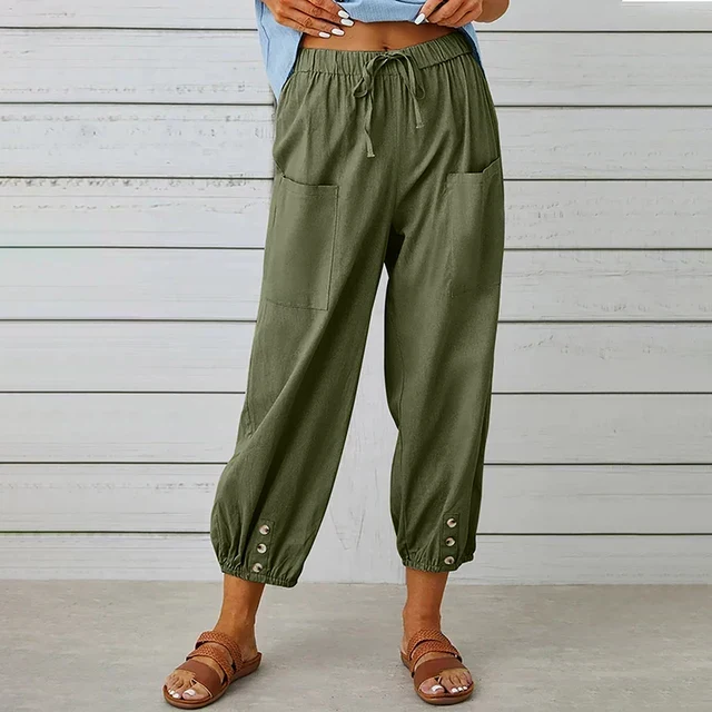 Pantalon Court Femme Taille Élastique – Coupe Confortable Décontractée