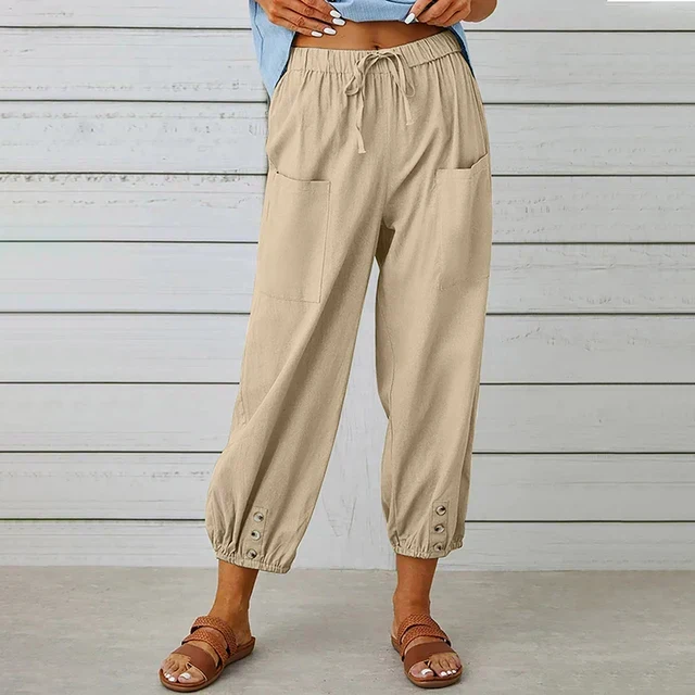 Pantalon Court Femme Taille Élastique – Coupe Confortable Décontractée