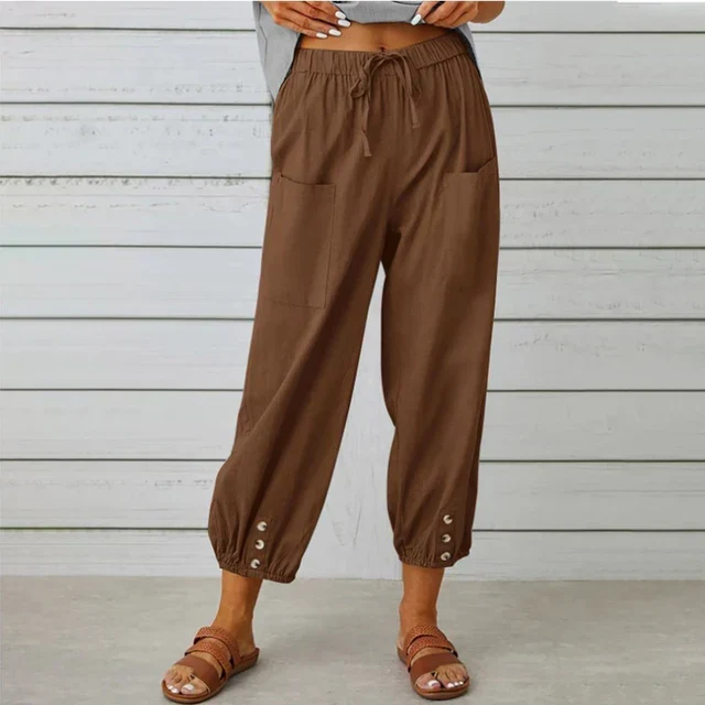 Pantalon Court Femme Taille Élastique – Coupe Confortable Décontractée