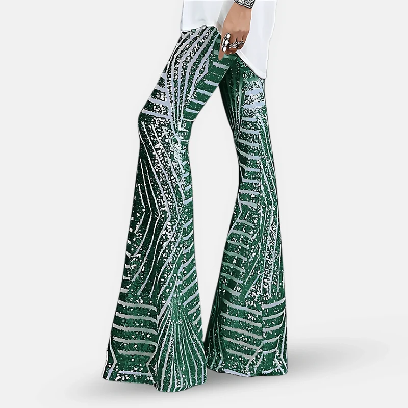 Pantalon évasé à sequins taille haute pour femme – Pantalon glamour et élégant