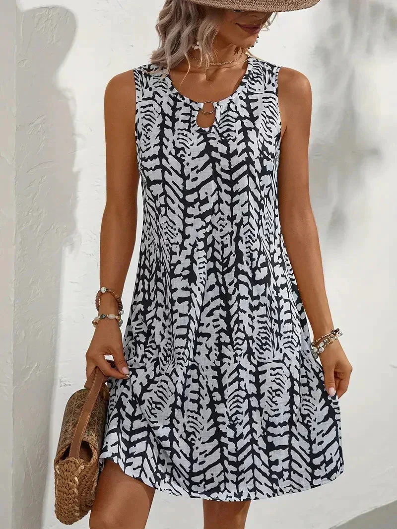 Robe d’Été Sans Manches à Imprimé Abstrait pour Femme – Tenue Légère et Élégante