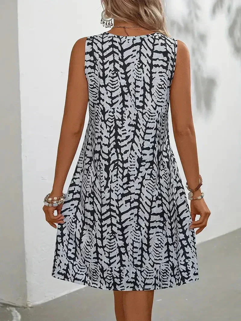 Robe d’Été Sans Manches à Imprimé Abstrait pour Femme – Tenue Légère et Élégante