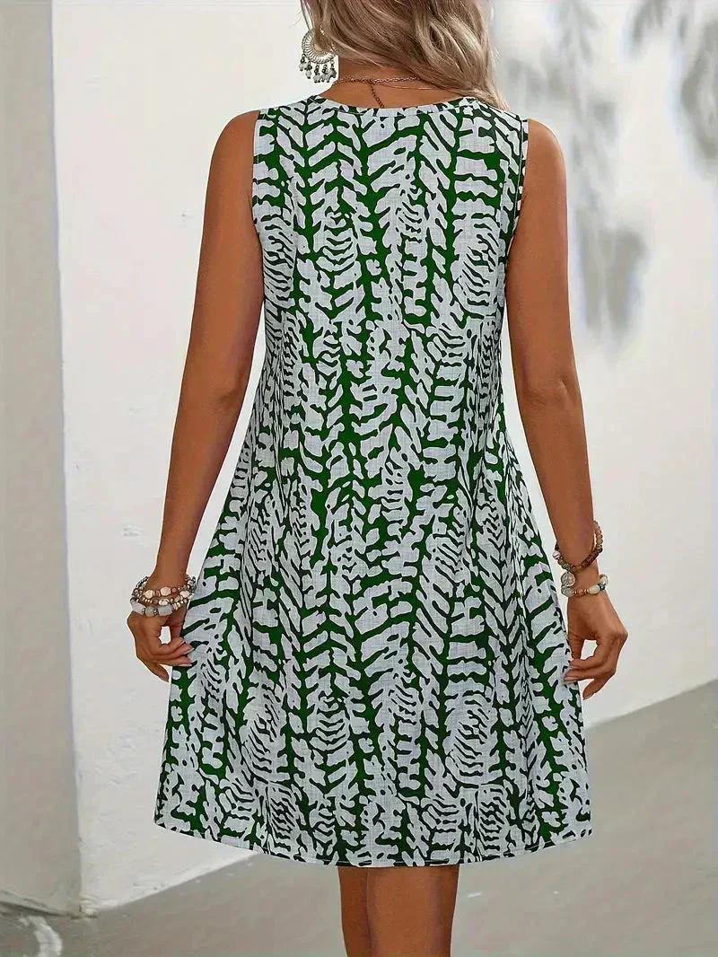 Robe d’Été Sans Manches à Imprimé Abstrait pour Femme – Tenue Légère et Élégante