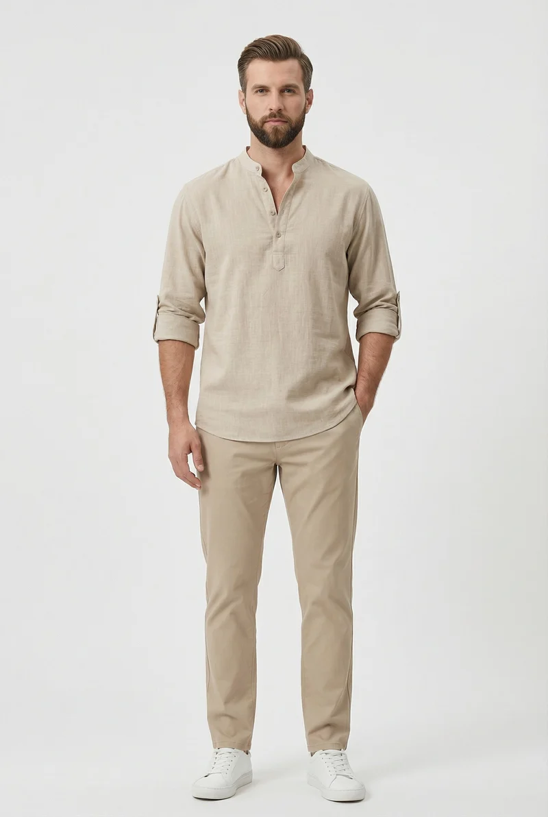 Chemise d’Été Homme en Lin – Manches Relevées Respirante