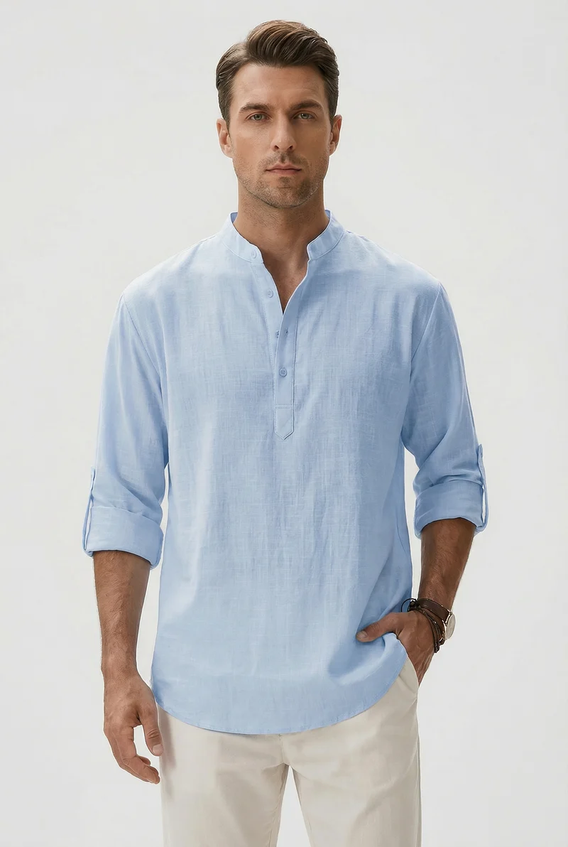Chemise d’Été Homme en Lin – Manches Relevées Respirante