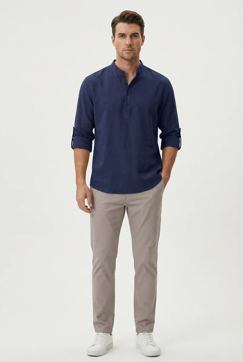 Chemise d’Été Homme en Lin – Manches Relevées Respirante