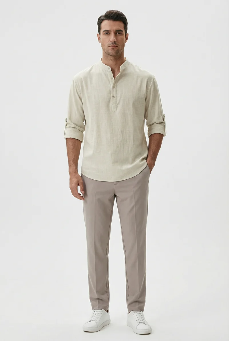 Chemise d’Été Homme en Lin – Manches Relevées Respirante
