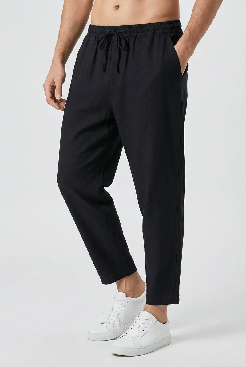 Pantalon Homme Coton-Lin – Coupe Ample Style Estival avec Poches