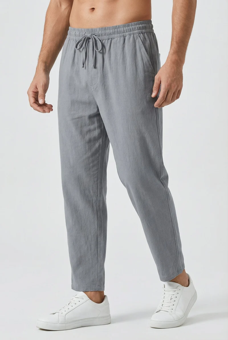 Pantalon Homme Coton-Lin – Coupe Ample Style Estival avec Poches