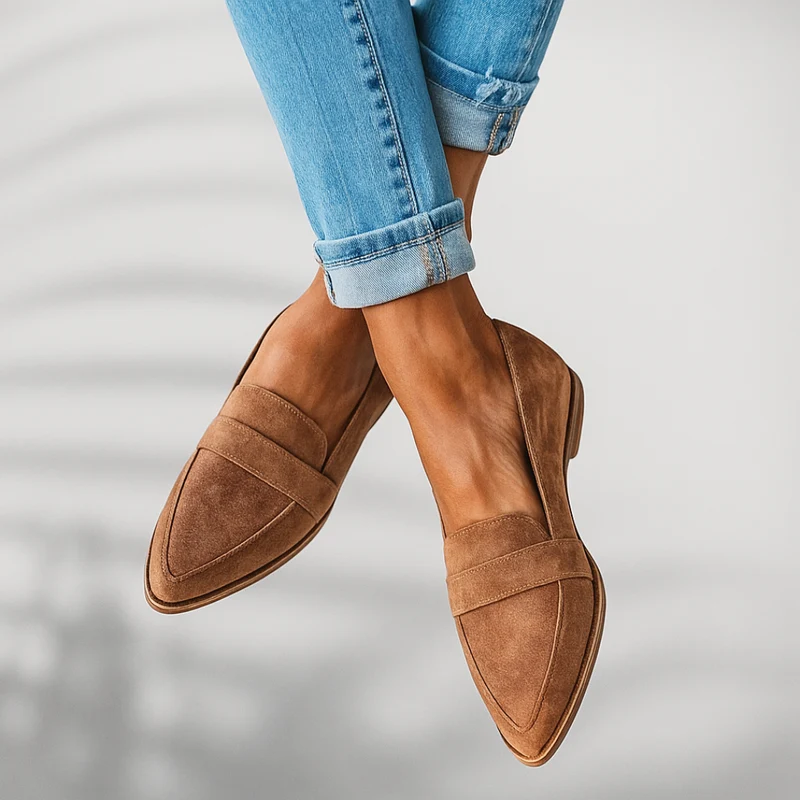 Mocassins classiques en daim pour femmes – Chaussures élégantes à bout pointu