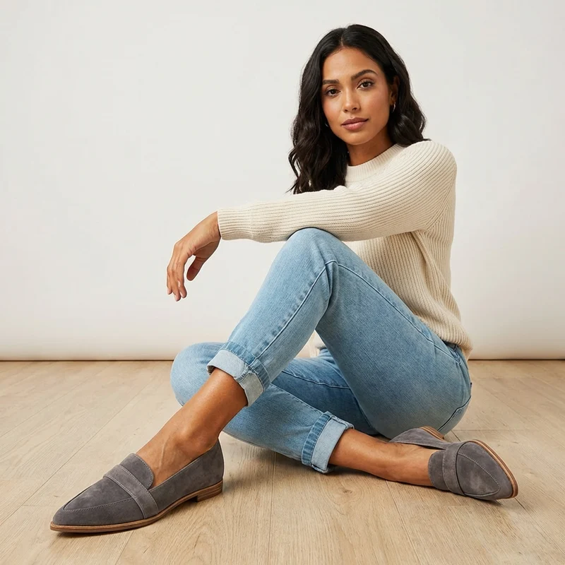 Mocassins classiques en daim pour femmes – Chaussures élégantes à bout pointu