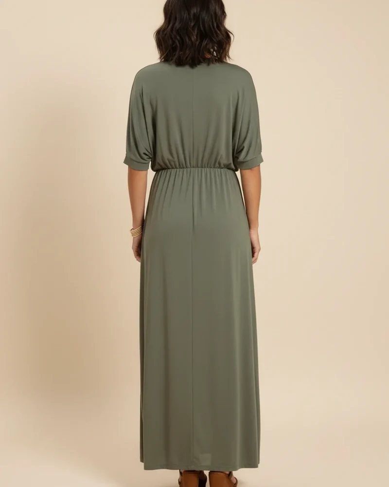 Robe Maxi Femme Col V – Poches et Fente Latérale Style Décontracté Été
