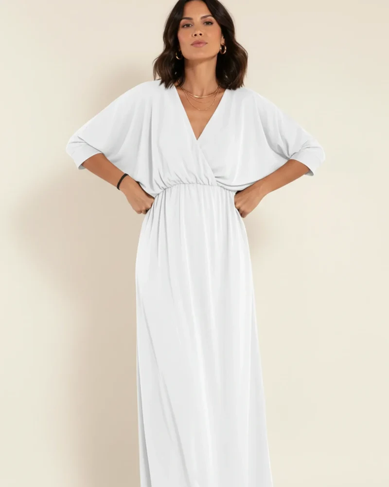 Robe Maxi Femme Col V – Poches et Fente Latérale Style Décontracté Été