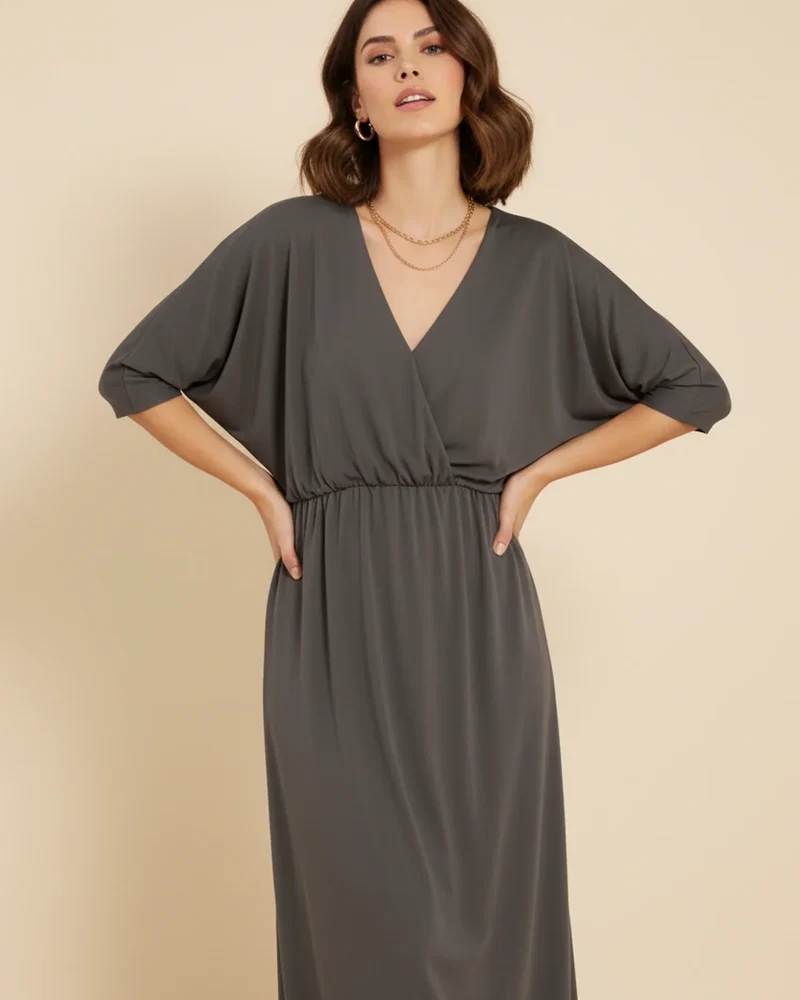 Robe Maxi Femme Col V – Poches et Fente Latérale Style Décontracté Été