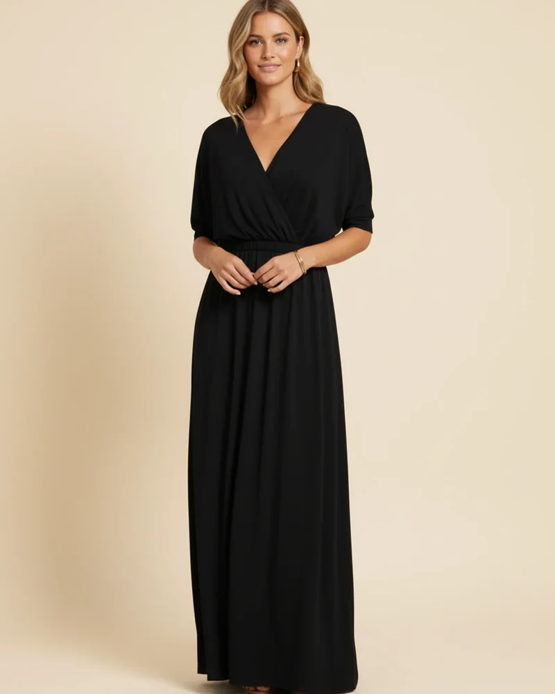 Robe Maxi Femme Col V – Poches et Fente Latérale Style Décontracté Été