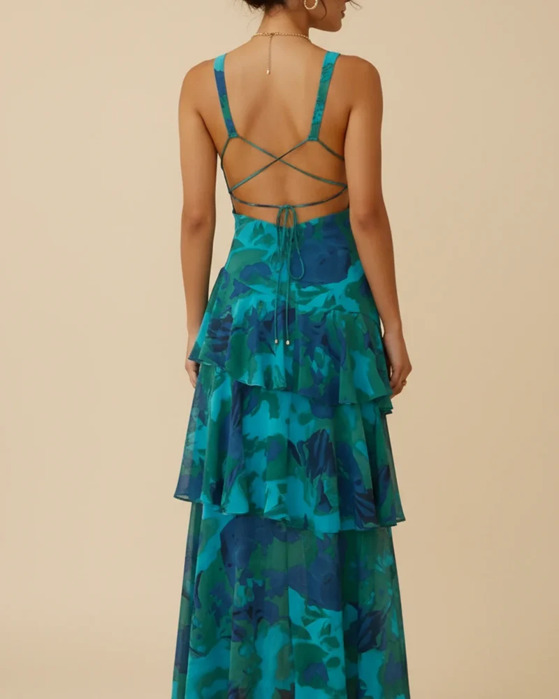 Robe Maxi Femme Sans Manches à Fleurs – Style Estival Élégant à Volants