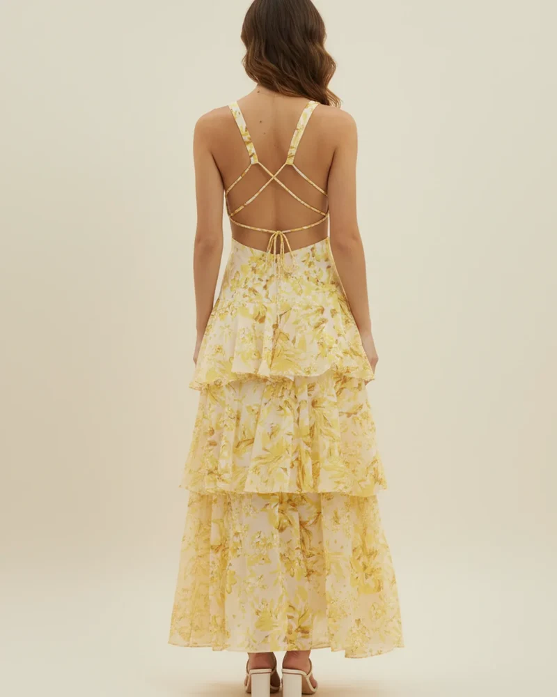 Robe Maxi Femme Sans Manches à Fleurs – Style Estival Élégant à Volants