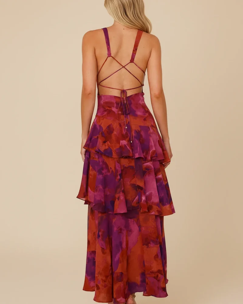 Robe Maxi Femme Sans Manches à Fleurs – Style Estival Élégant à Volants
