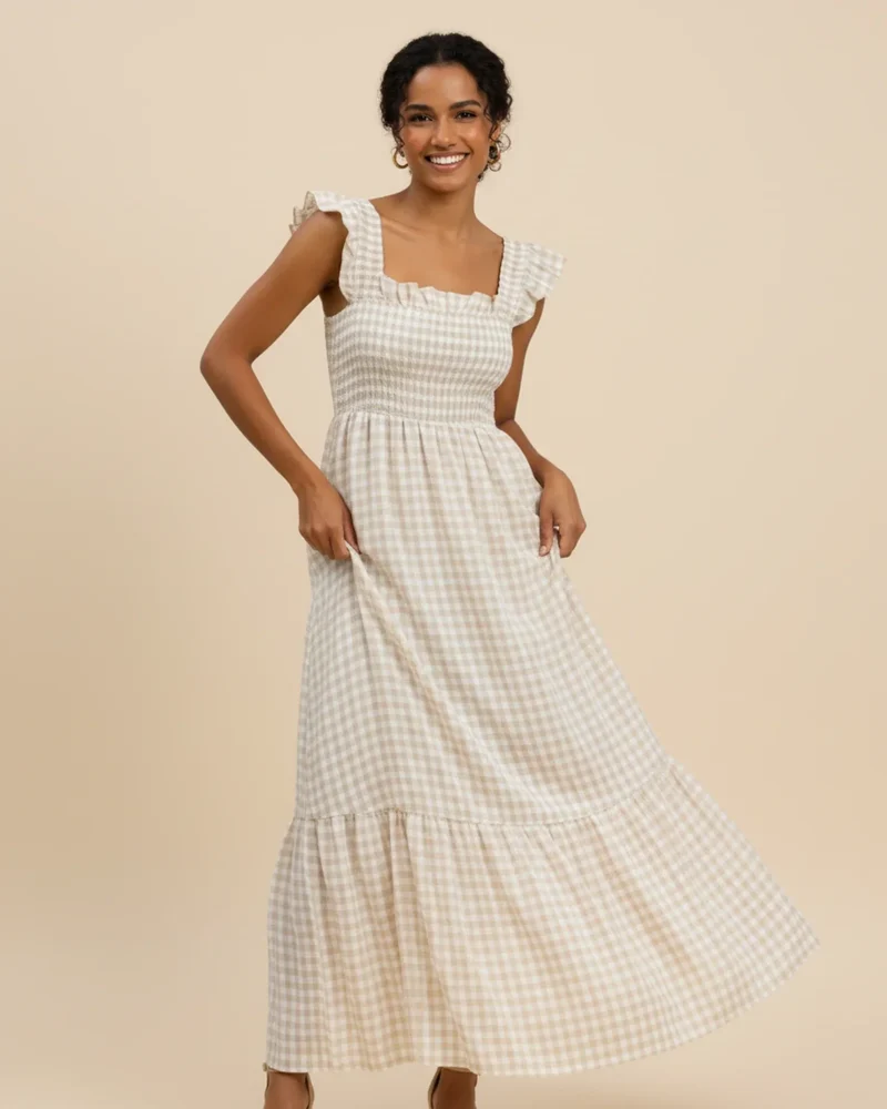 Robe Maxi Femme à Carreaux – Style Estival Élégant et Confortable