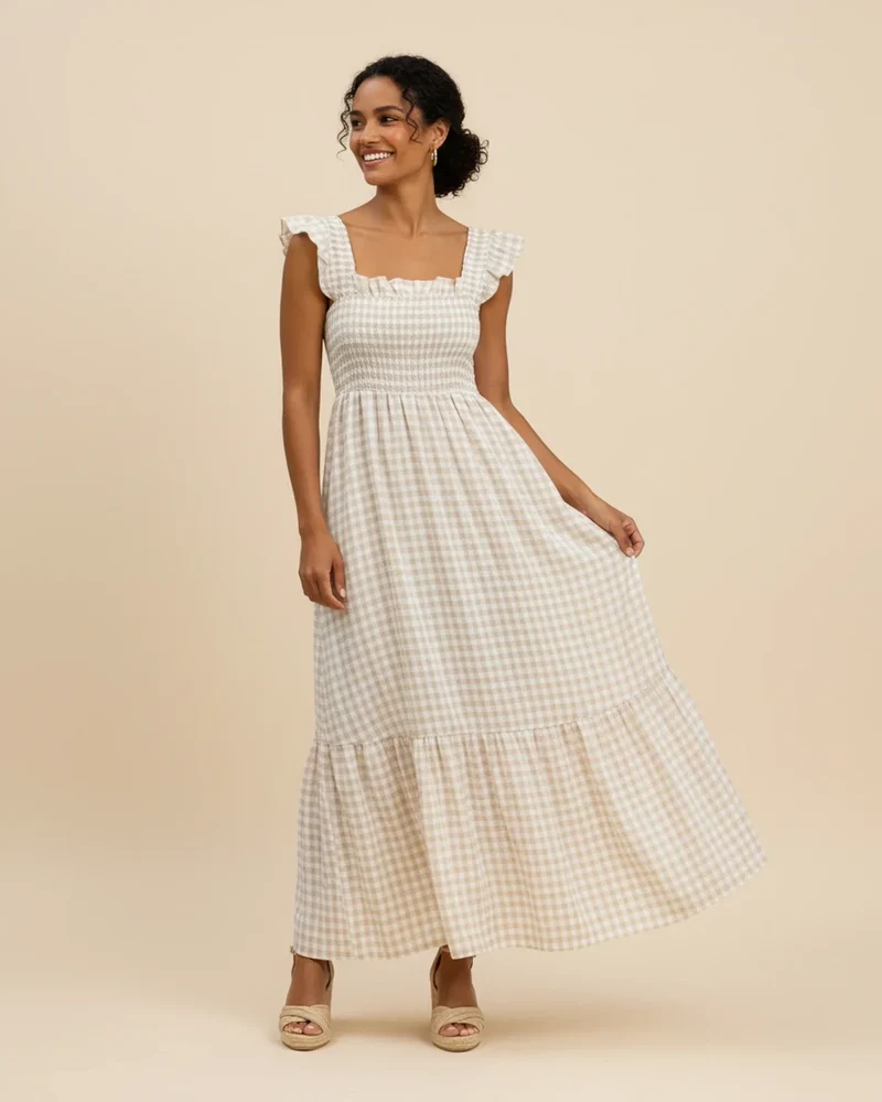 Robe Maxi Femme à Carreaux – Style Estival Élégant et Confortable