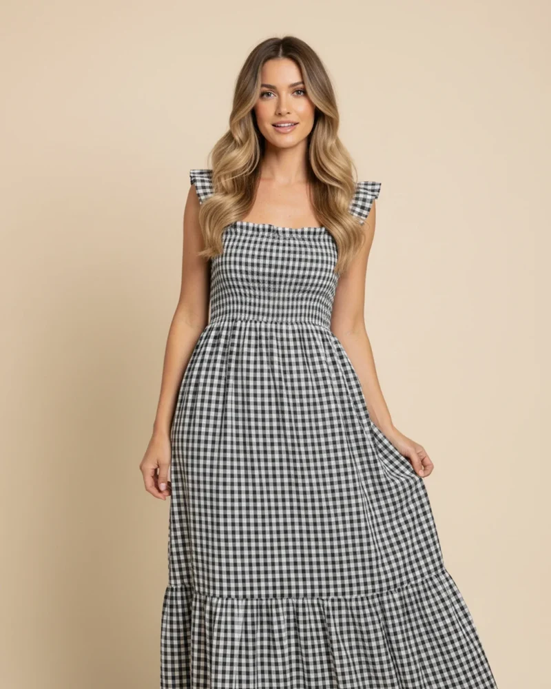 Robe Maxi Femme à Carreaux – Style Estival Élégant et Confortable