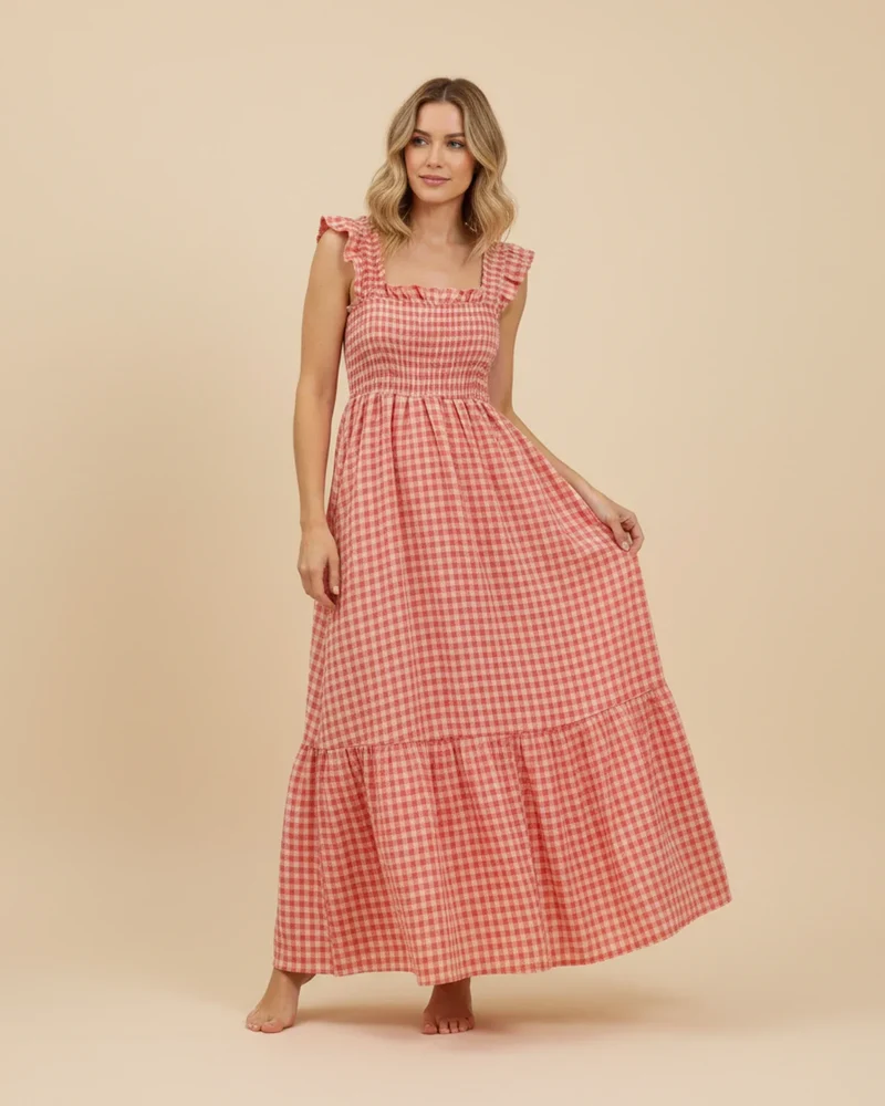 Robe Maxi Femme à Carreaux – Style Estival Élégant et Confortable