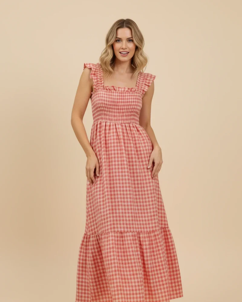 Robe Maxi Femme à Carreaux – Style Estival Élégant et Confortable