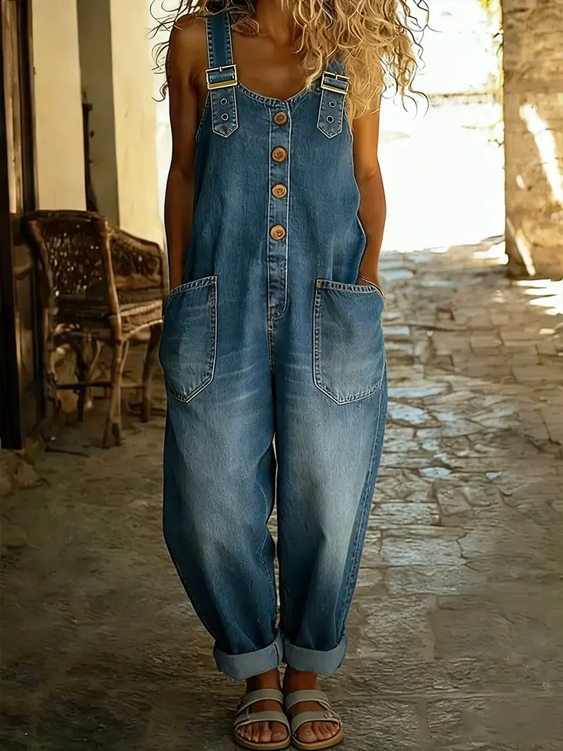 Salopette en Denim Vintage – Confort Décontracté et Style Bohème